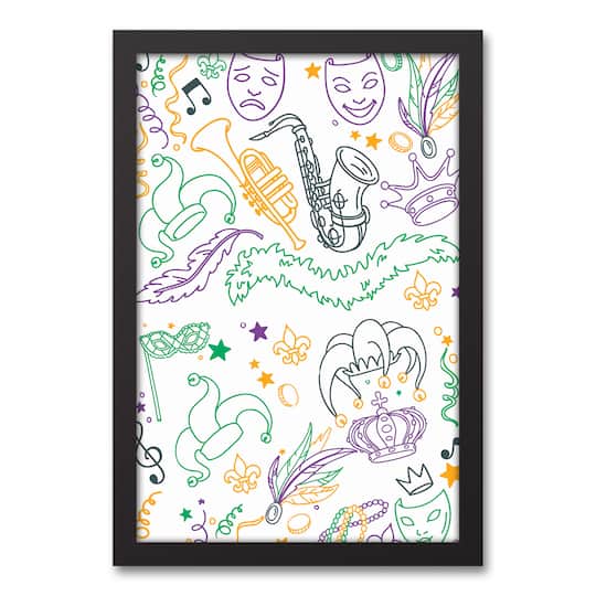 Mardi Gras Things Black Floating Framed Canvas